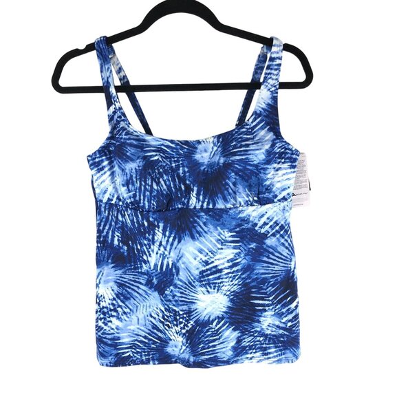 Lands End Chlorine Resistant Square Neck Underwire Tankini Swimsuit Top Blue 2 - Picture 1 of 3